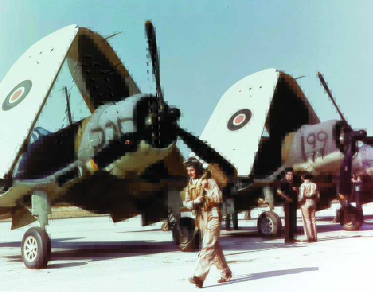 Royal Navy Fleet Air Arm F4U-1A Corsair IIs at Naval Air Station Quonset Point, Rhode Island, 1943. (Photo author’s collection)