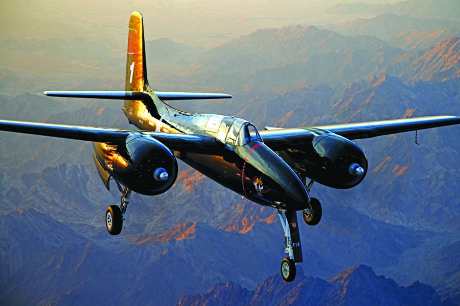 With former owner Mike Brown at the stick, “Big Bossman” flies over the Arizona mountains. The F7F Tigercat was the first twin-engine aircraft introduced to aircraft carriers, although it truly earned its keep during the Korean War.